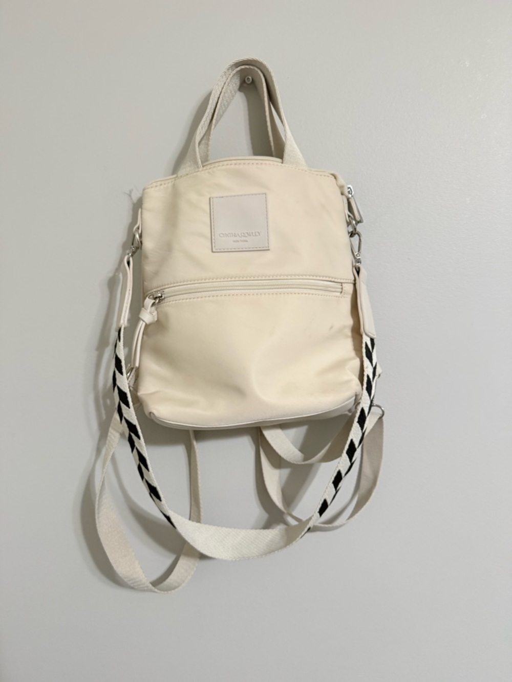 Cynthia Rowley Cream Mini Canvas Backpack Tote with Striped Strap